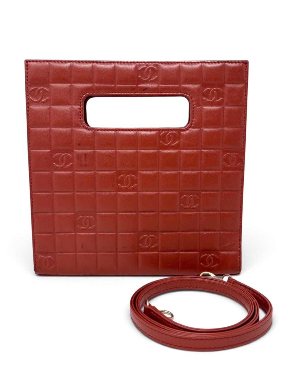 Chanel Chocolate Bar Handle Bag Red Lambskin Vintage 2003–2004